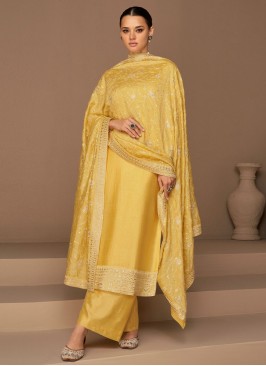 Silk Yellow Trendy Salwar Kameez