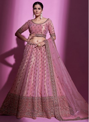 Silk Zari Pink Designer Long Lehenga Choli