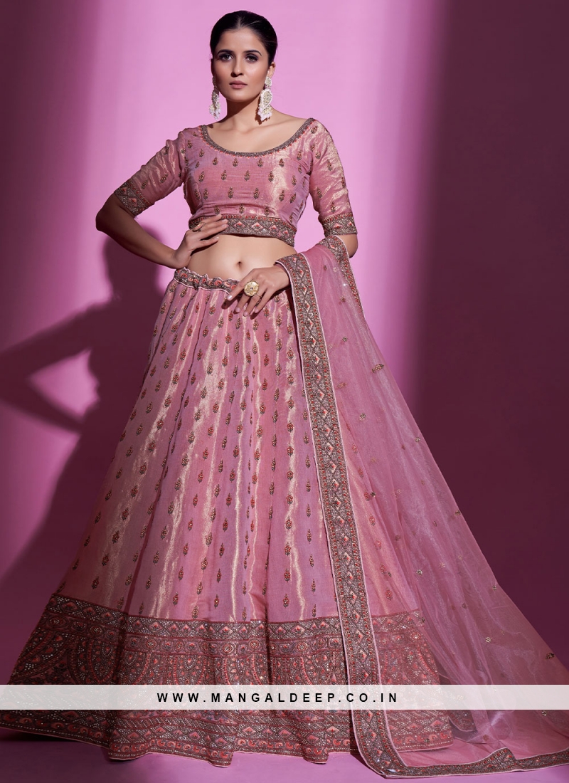 Silk Zari Pink Designer Long Lehenga Choli