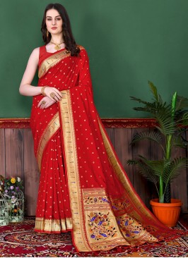 Silk Zari Red Trendy Saree