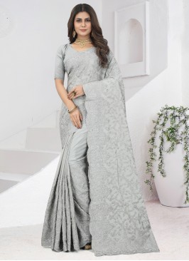 Simplistic Embroidered Chinon Contemporary Saree