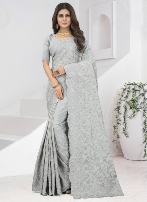 Simplistic Embroidered Chinon Contemporary Saree