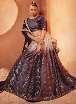 Simplistic Mirror Velvet Purple A Line Lehenga Choli