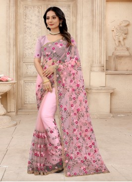 Simplistic Zari Pink Contemporary Style Saree