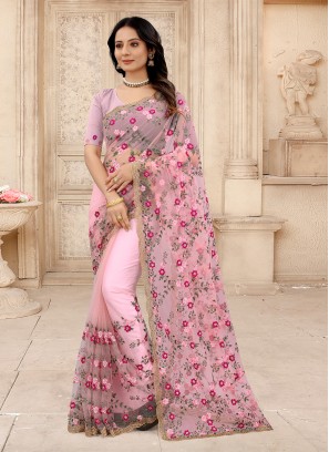 Simplistic Zari Pink Contemporary Style Saree