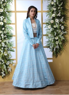 Sky Blue Color Art Silk Lehenga With Koti