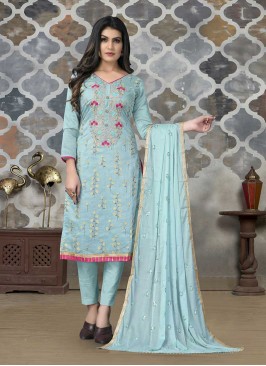 Sky Blue Color Chanderi Dress Material