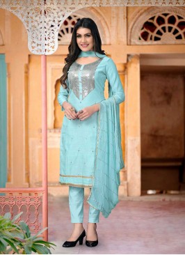 Sky Blue Color Chanderi Unstitched Dress