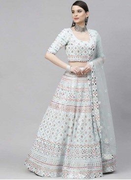 Sky Blue Color Georgette Diamond Work Lehenga