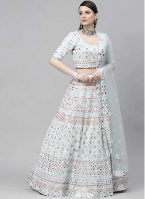 Sky Blue Color Georgette Diamond Work Lehenga