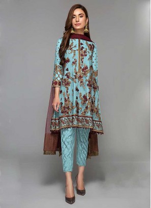 Sky Blue Color Georgette Embroidered Pakistani Suit