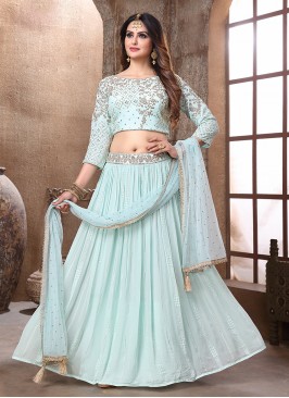 Sky Blue Color Georgette Sequins Work Lehenga