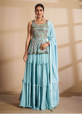 Sky Blue Color Georgette Sequnis Work Readymade Pl