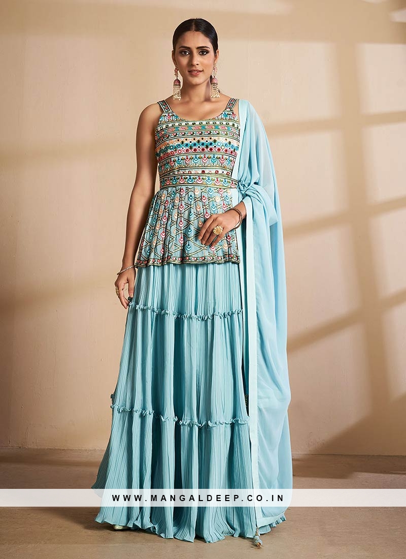 Shop Sky Blue N Navy Blue Digital Printed Anarkali Gown Party Wear Online  at Best Price | Cbazaar