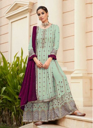 Sky Blue Color Georgette Sharara Dress