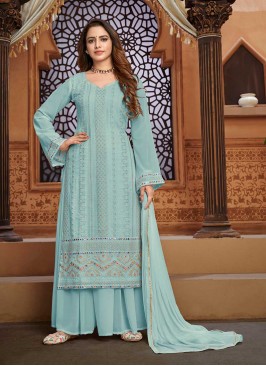 Sky Blue Color Georgette Sharara Suit