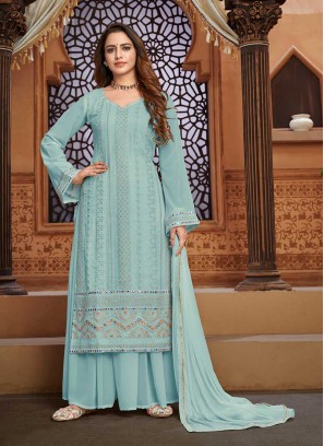 Sky Blue Color Georgette Sharara Suit
