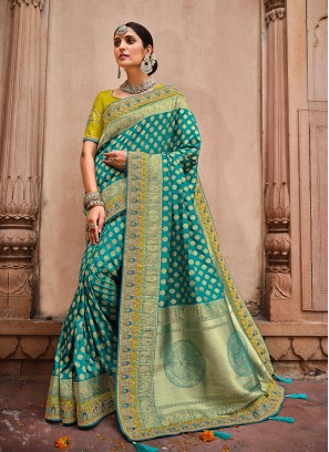 Sky Blue Color Indian Wedding Saree