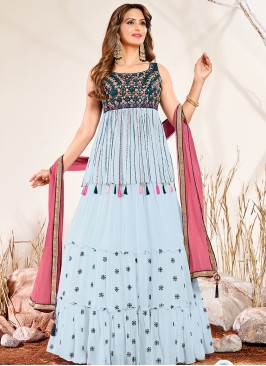 Sky Blue Color Peplum Style Lehenga