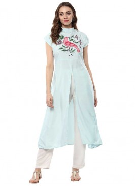 Sky Blue Color Printed Crepe Kurti