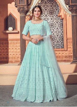 Sky Blue Color Sequins Work Latest Design Lehenga