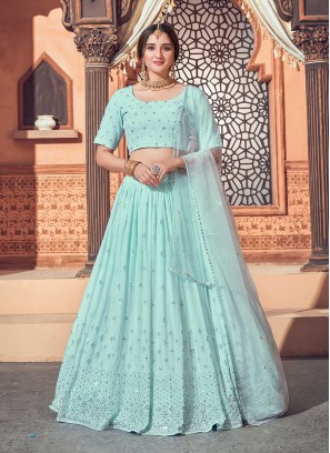 Sky Blue Color Sequins Work Latest Design Lehenga