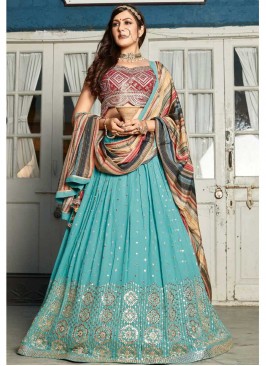 Sky Blue Color Sequins Work Lehenga