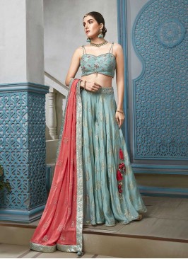 Sky Blue Color Silk Lehenga