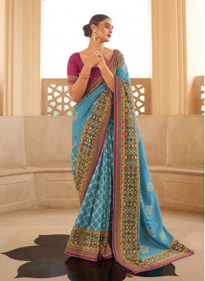 Sky Blue Color Silk Party Wear Saree