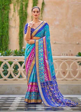 Sky Blue Color Silk Patola Saree