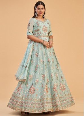 Sky Blue Wedding Function Wear Georgette Anarkali Salwar Suit