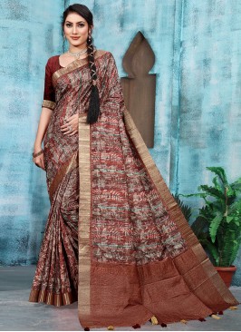 Snazzy Banarasi Silk Brown Weaving Classic Saree