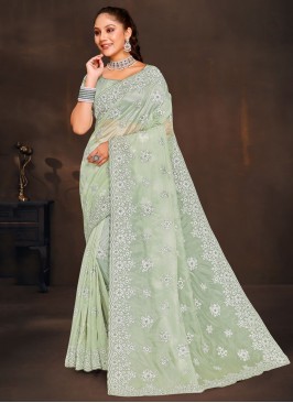 Snazzy Embroidered Green Designer Saree