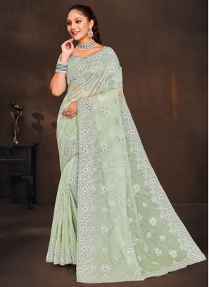 Snazzy Embroidered Green Designer Saree