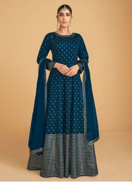 Snazzy Embroidered Rama Floor Length Anarkali Suit 