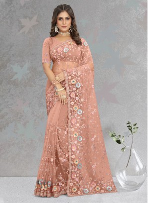 Snazzy Peach Wedding Designer Saree