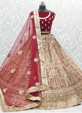 Snazzy Pink Dori Work Velvet A Line Lehenga Choli