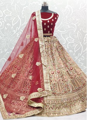Snazzy Pink Dori Work Velvet A Line Lehenga Choli