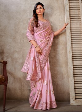 Snazzy Pink Trendy Saree