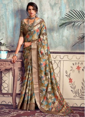 Snazzy Print Silk Contemporary Style Saree