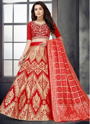 Snazzy Red Designer Lehenga Saree