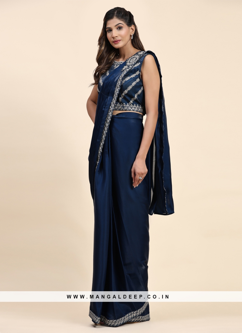 Nikki Tamboli's Deep Blue Saree Gown Is Perfect For Your Next Desi Cocktail  Party
