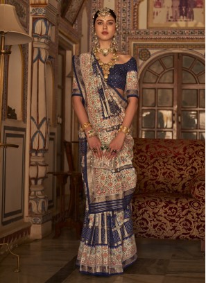 Snazzy Silk Navy Blue Digital Print Classic Saree