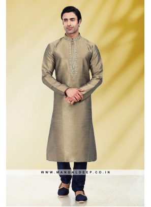 Solid Antique Art Silk Kurta Set For Men