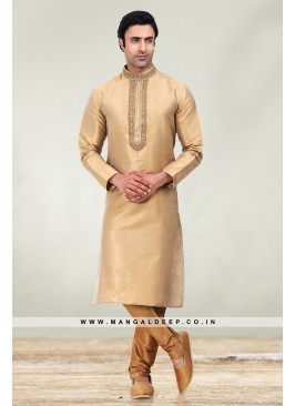 Solid Light Antique Art Silk Kurta Set For Men