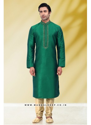 Solid Rama Art Silk Kurta Set For Men