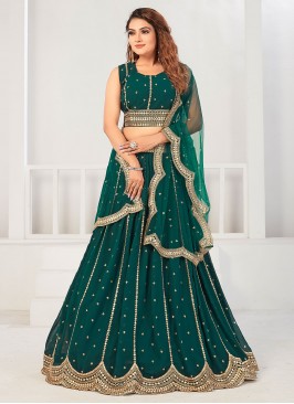 Sonorous Embroidered Teal Trendy Lehenga Choli