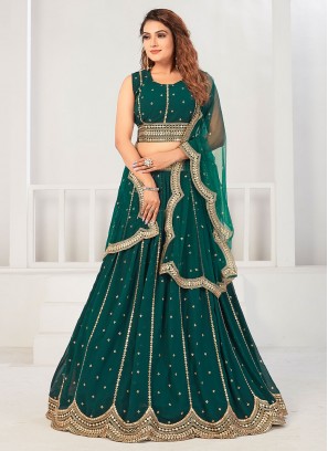 Sonorous Embroidered Teal Trendy Lehenga Choli