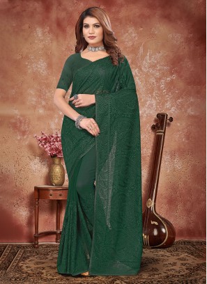 Sonorous Green Resham Georgette Contemporary Style Saree