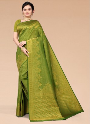 Sonorous Green Woven Saree
